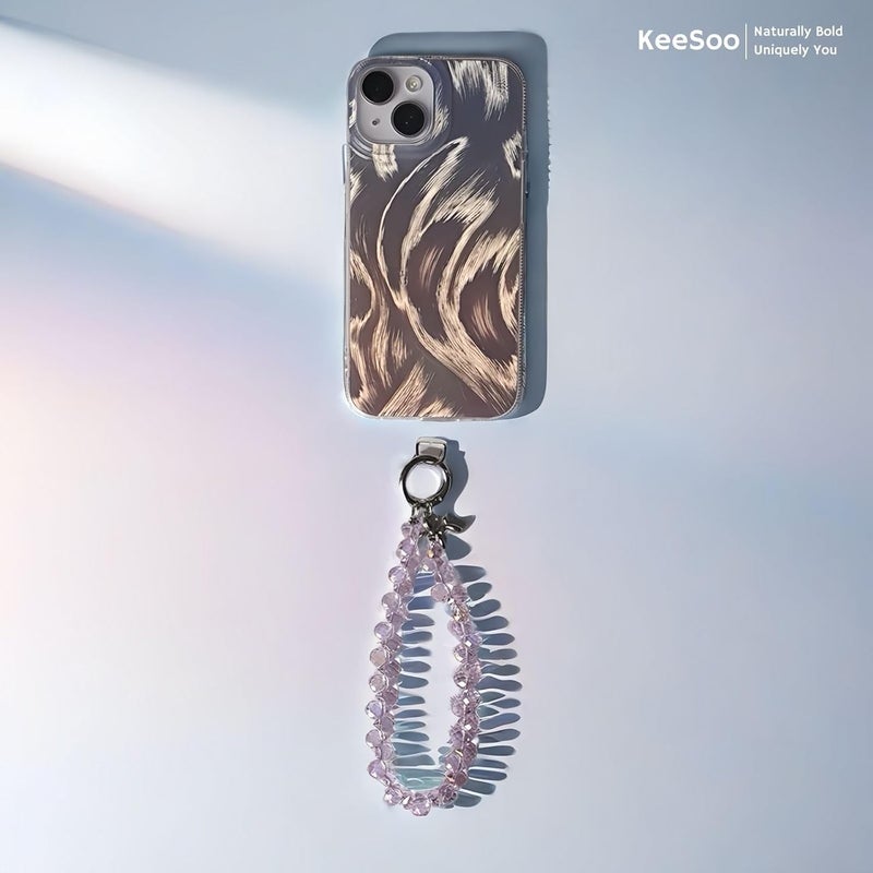 KEESOO Store Pink Pure Shine Crystal Original Design Phone Charm with 2 Tether Tabs – Stylish, Durable, and Hands-Free Phone Chain – Compatible with iPhone, Samsung, Pixel & More - Image 2